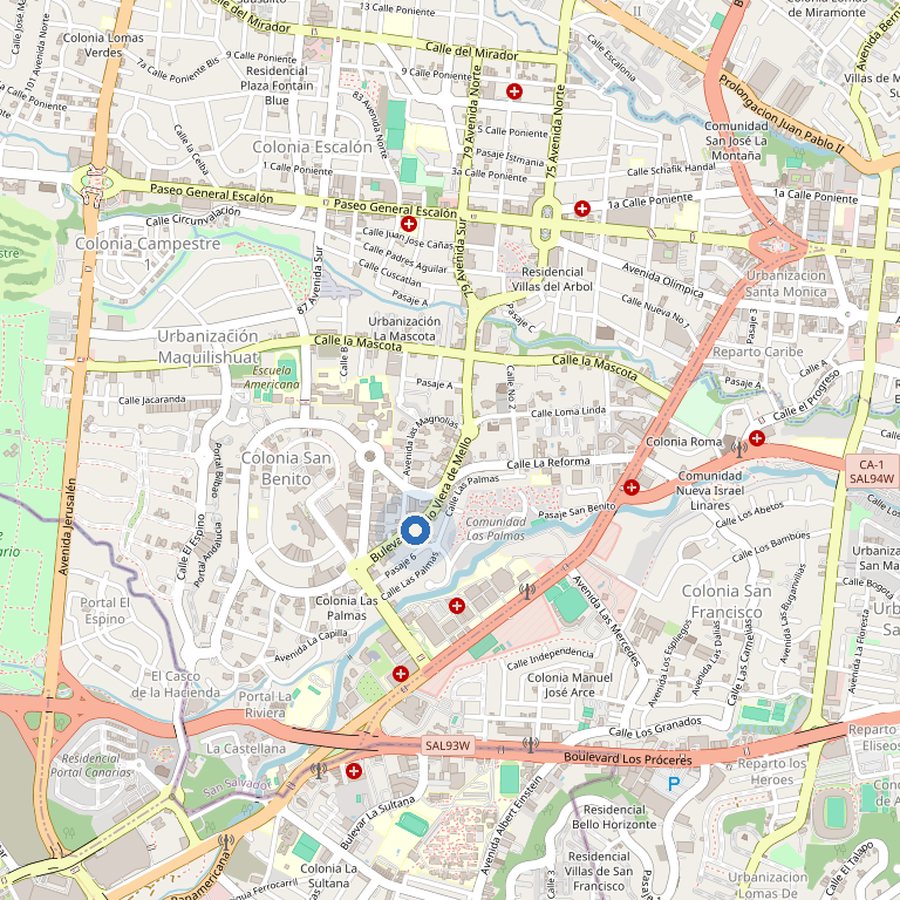 Mapa de la ubicación de Suites Las Palmas en Colonia San Benito, San Salvador